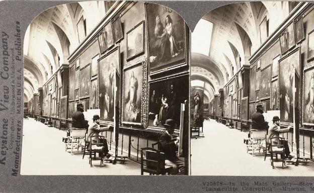 Copistas en la galería principal del Prado hacia 1902. Museo del Prado