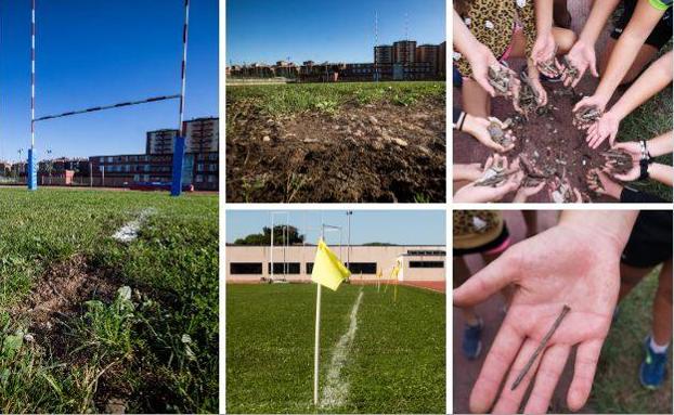 Piedras, palos y clavos en el campo de rugby de La Albericia