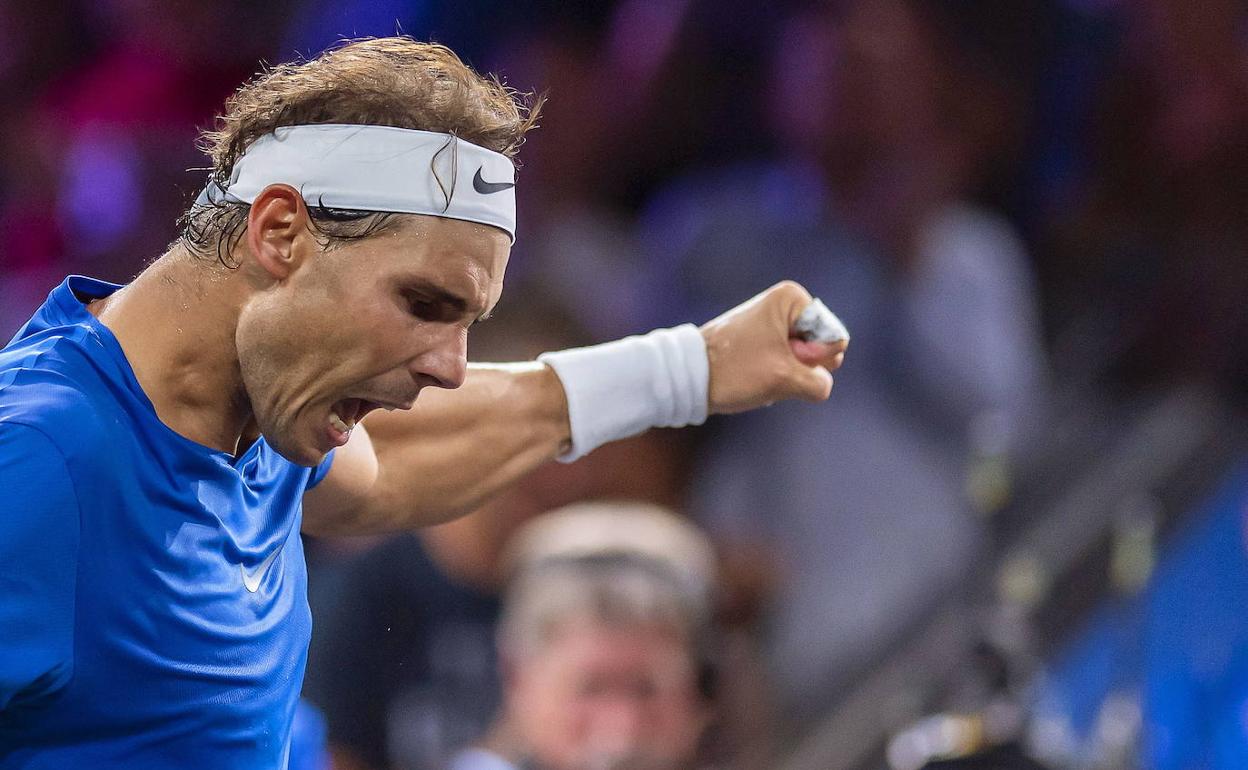 Nadal celebra un punto durante la disputa de la Laver Cup. 