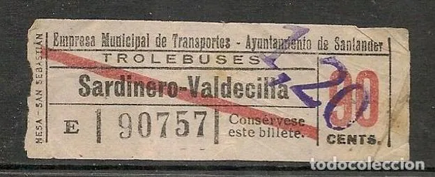Billete de coleccionista de la línea Sardinero-Valdecilla.