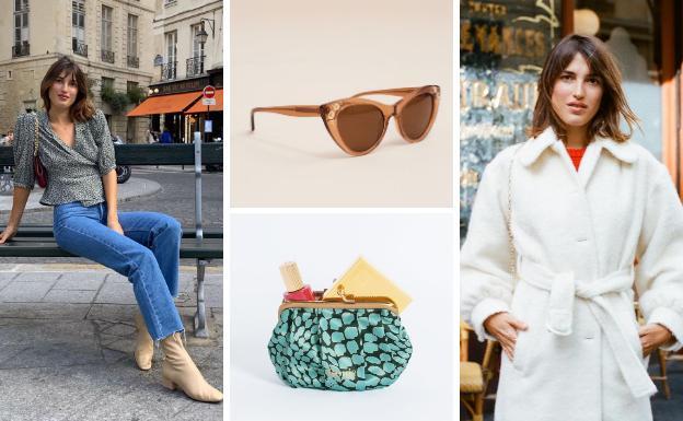 Jeanne Damas luce blusa Louisette (130 euros) y abrigo blanco Gerard (295). Las gafas Debbie de su marca cuestan 199 euros y el neceser, 12.