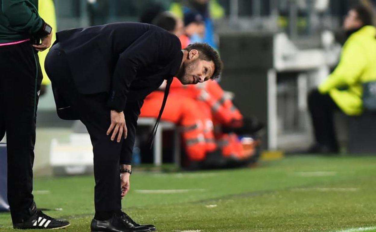 Diego Pablo Simeone, entrenador del Atlético, en el Juventus Stadium.