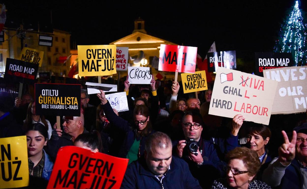 Manifestación contra el Gobierno de Malta tras las revelaciones del caso Caruana.