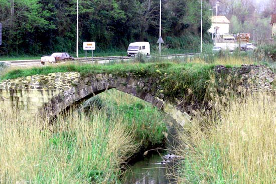 Vestigios del puente de Solía, localizados en una zona de marisma de La Concha.