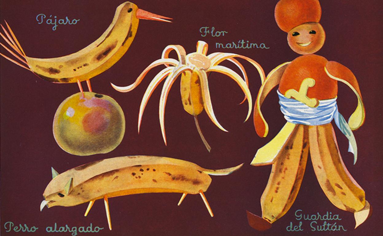 Portada de '42 trabajos manuales hechos con plátanos, patatas, hojas, nueces, calabazas, etc'.