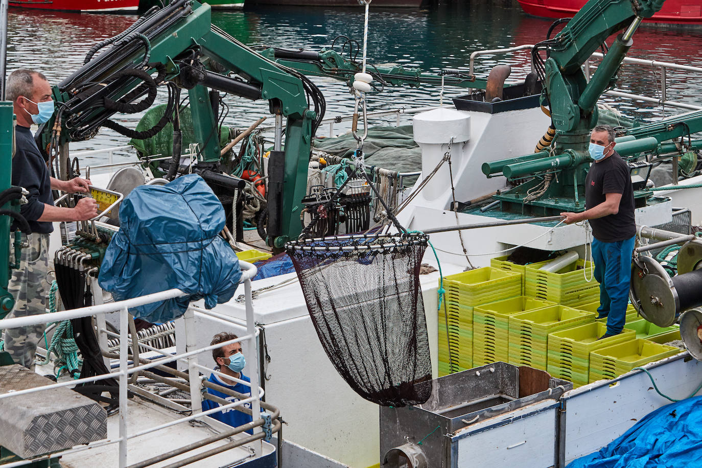 La flota pesquera de Cantabria vuelve este lunes a la mar para iniciar la costera. Los barcos de cerco se vieron obligados a amarrar en puerto hace tres semanas y retoman la actividad con fuertes medidas de seguridad. Ayer, domingo, prepararon todo el material para salir hoy temprano.