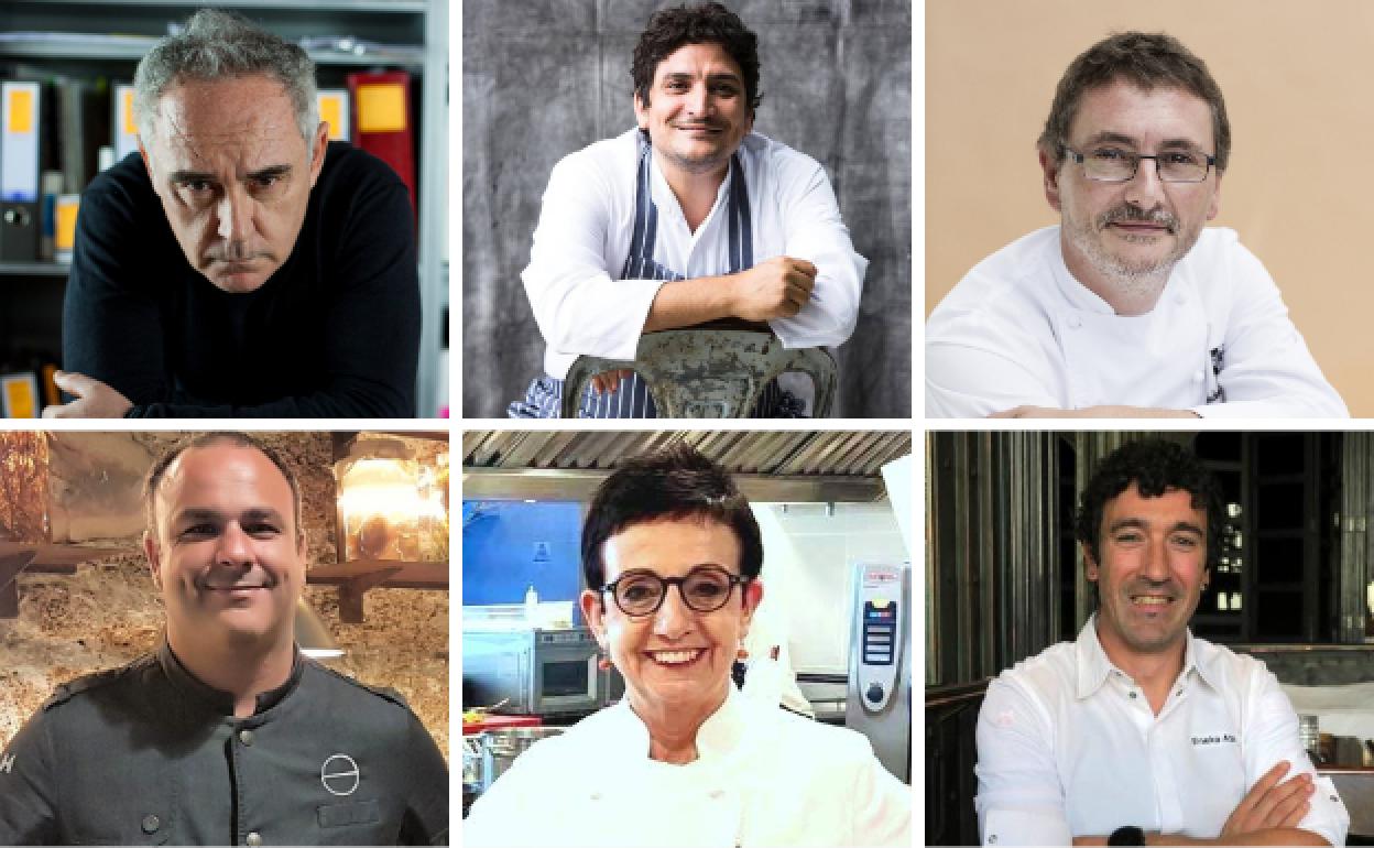 Arriba. Ferran Adrià; Mauro Colagreco y Andoni Luis Aduriz. Debajo. Ángel León; Carme Ruscalleda y Eneko Atxa.