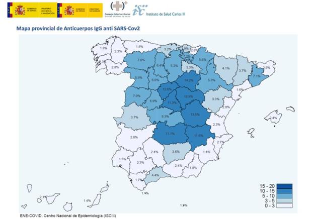 Mapa de seroprevalencia de España. 