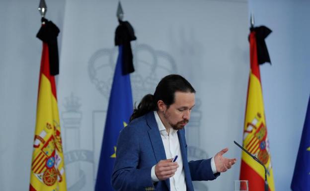 PAblo Iglesias, durante la rueda de prensa. 