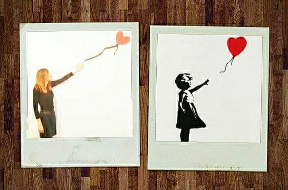 Título del cuadro/fotografía: ‘Niña con globo’. Autor/a: Banksy. Pintado: 2002. Maestro/a imitador: María Méndez, Maestra de Audición y Lenguaje.