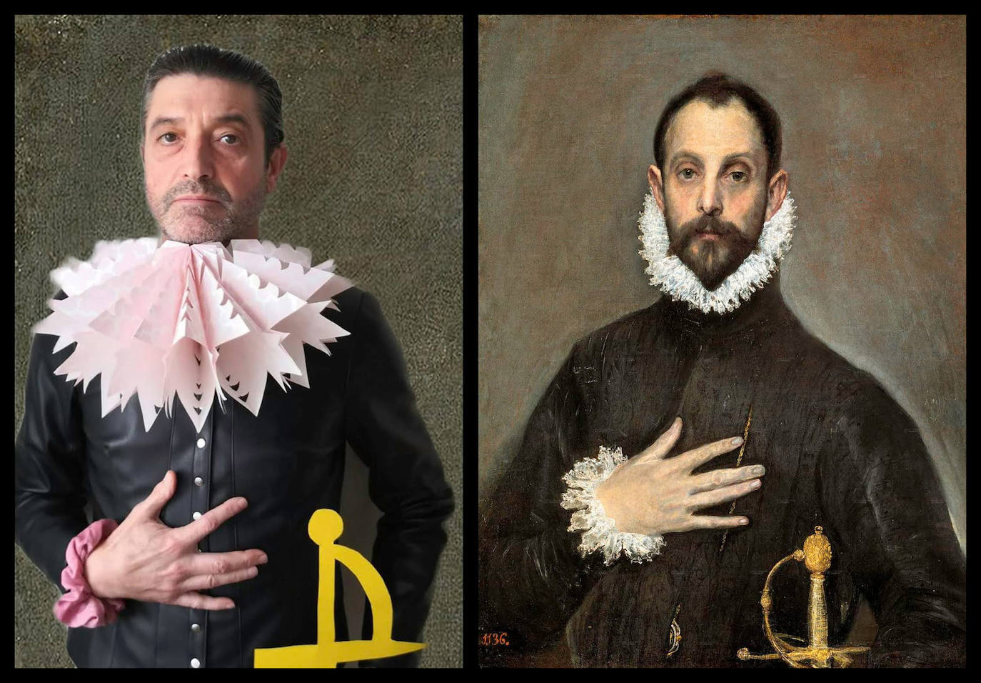 Título del cuadro: ‘El caballero de la mano en el pecho’. Autor/a: El Greco. Pintado: hacia 1.580. Maestro/a imitador: José Manuel Vallejo, Maestro de Primaria.