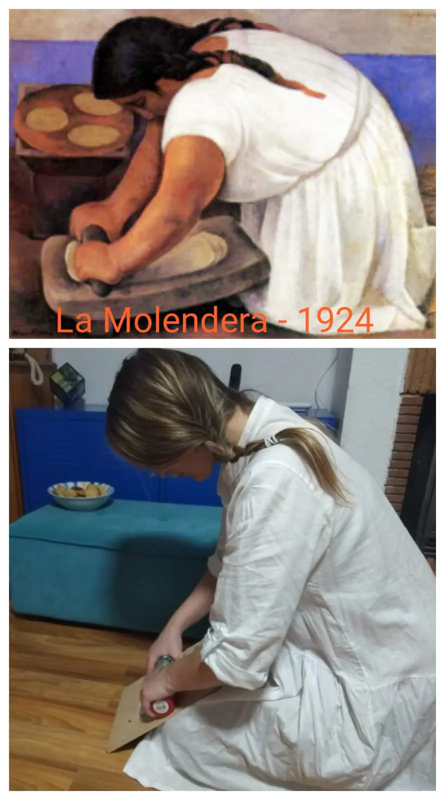 Título del cuadro/fotografía: ‘La molandera’. Autor/a: Diego Rivera. Pintado: 1924. Maestro/a imitador: Seila Martínez, Maestra de Primaria.