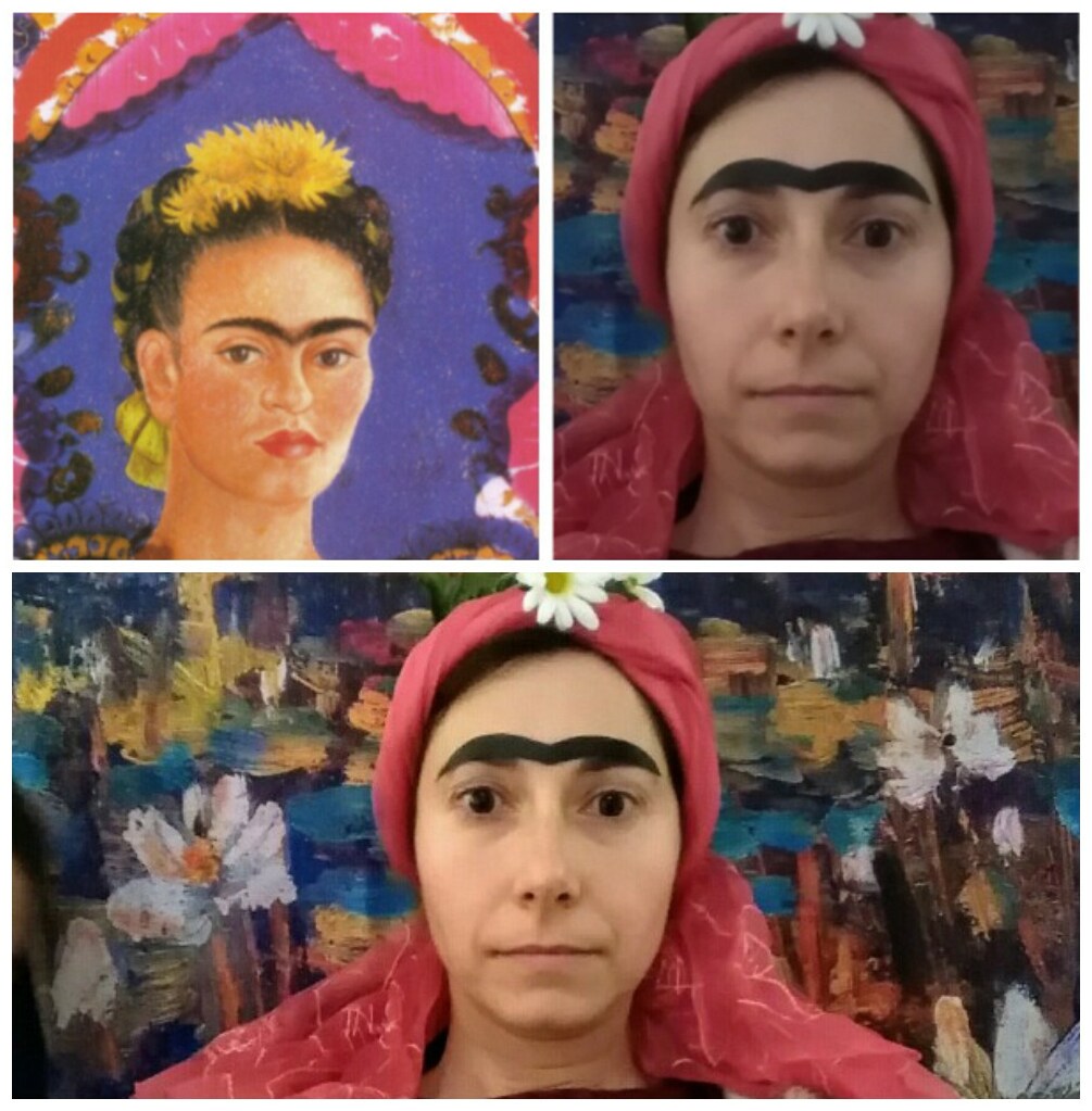Título del cuadro: ‘El marco’ (Autorretrato). Autor/a: Frida Kahlo. Pintado: 1.938. Maestro/a imitador: Ana Belén Campón, Maestra de Infantil.