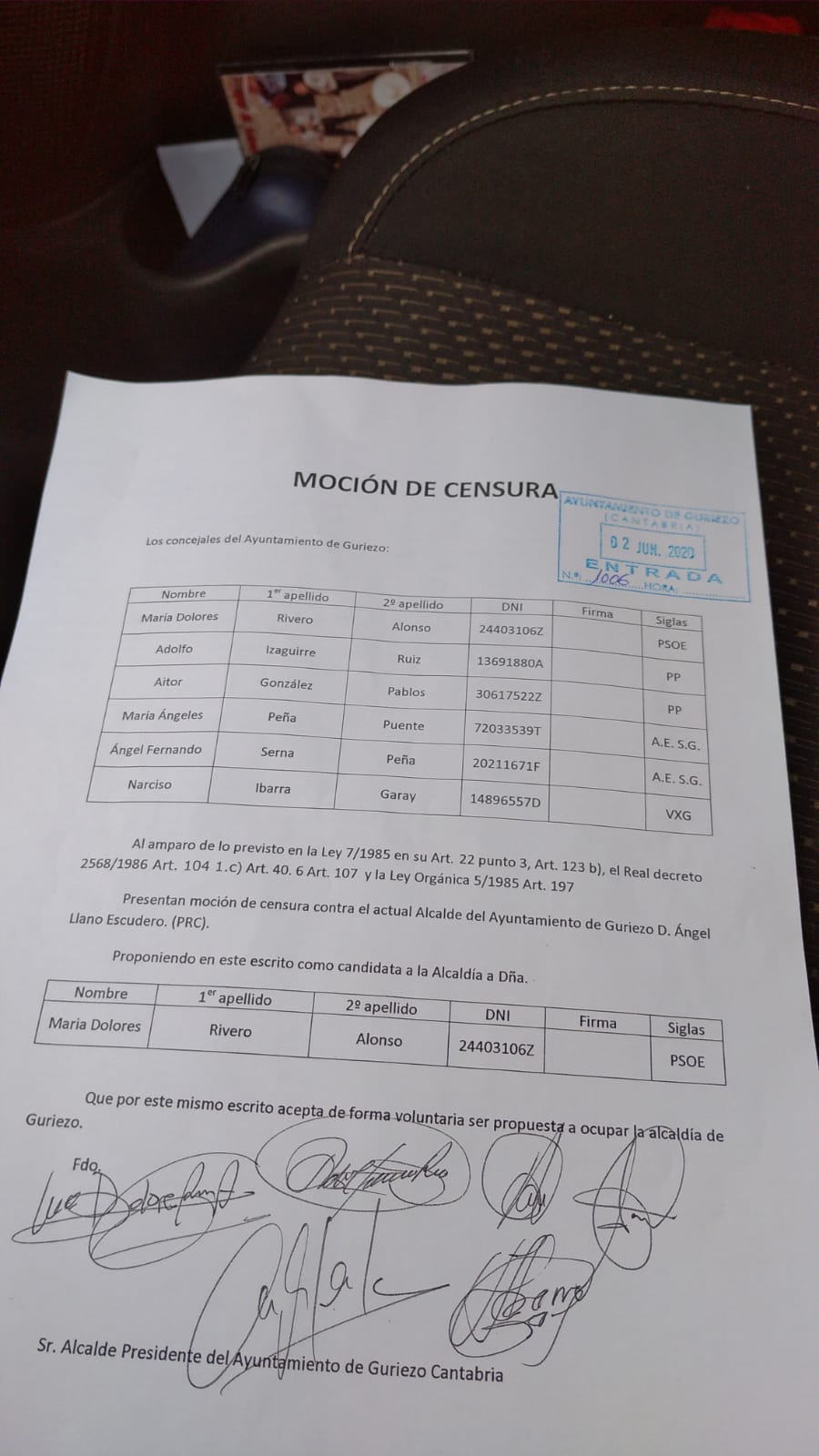 Imagen - Firmas de la moción de censura.