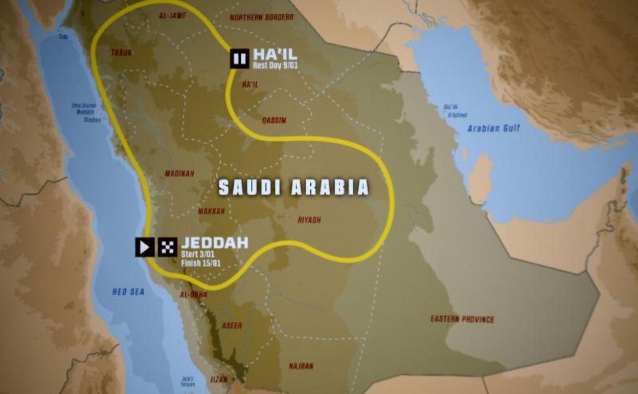 Mapa con la ruta de la próxima edición del Rally Dakar. 