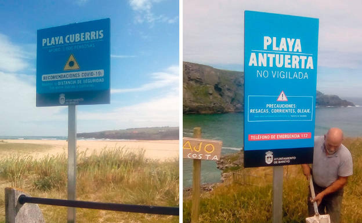 Señales instaladas en las playas de Cuberris y Antuerta.