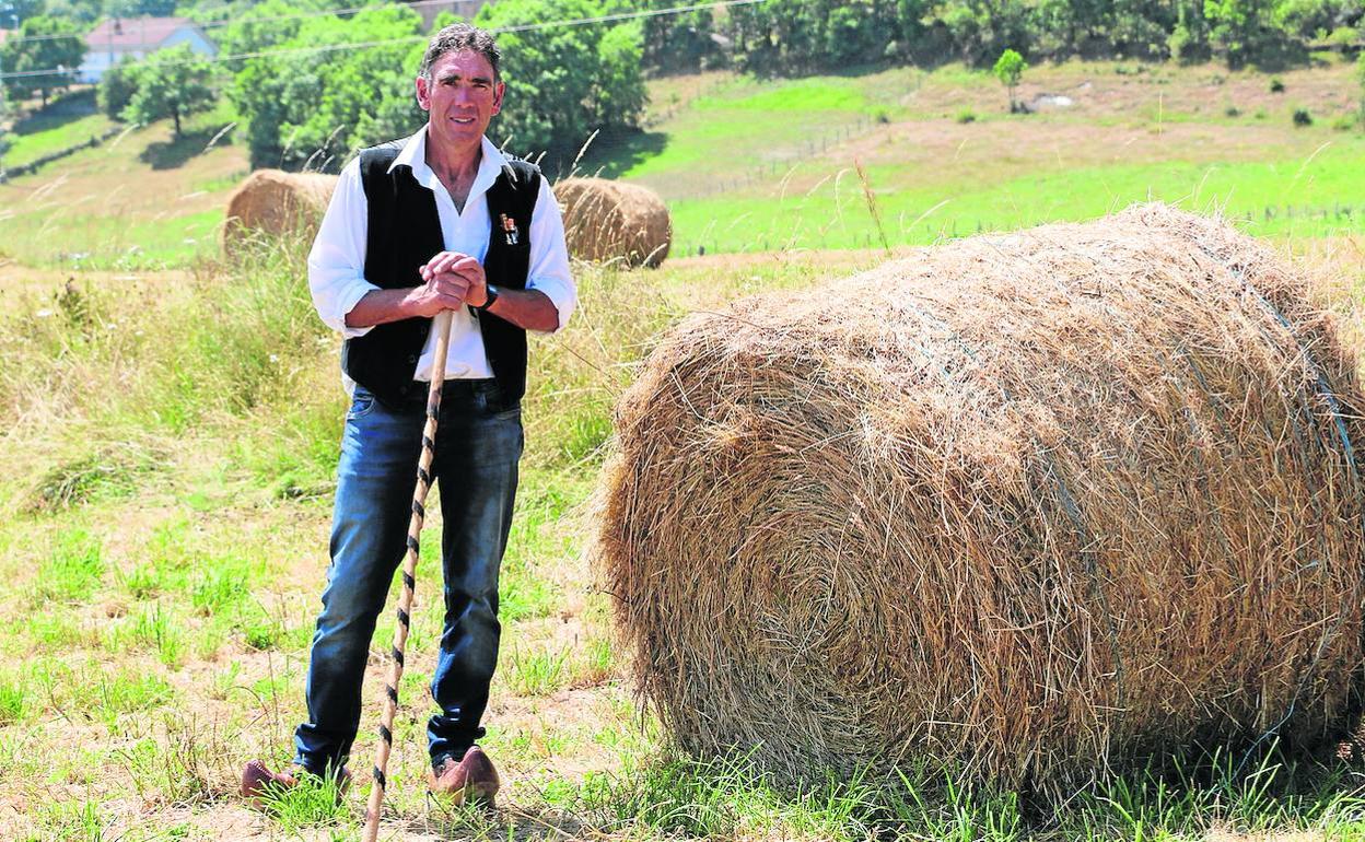 Cote, la voz masculina del folclore campurriano, en una de sus fincas ya segadas.