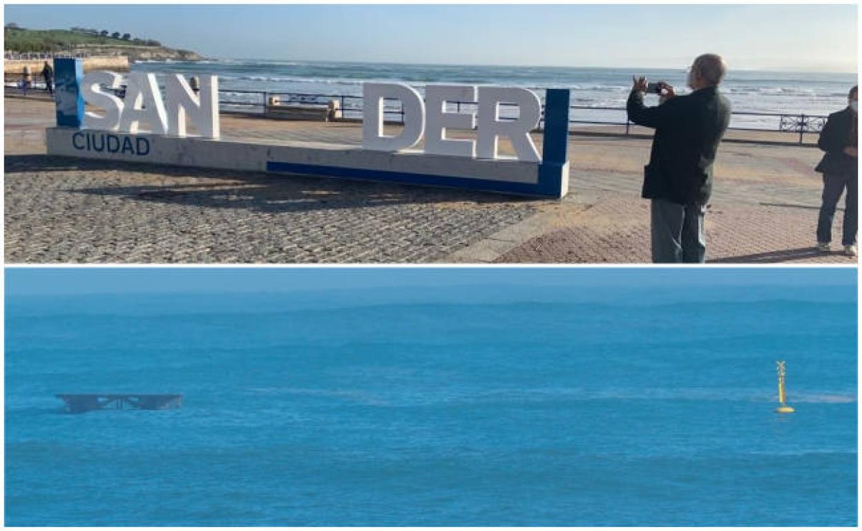 Letrero dañado y aerogenerador volcado en El Sardinero.