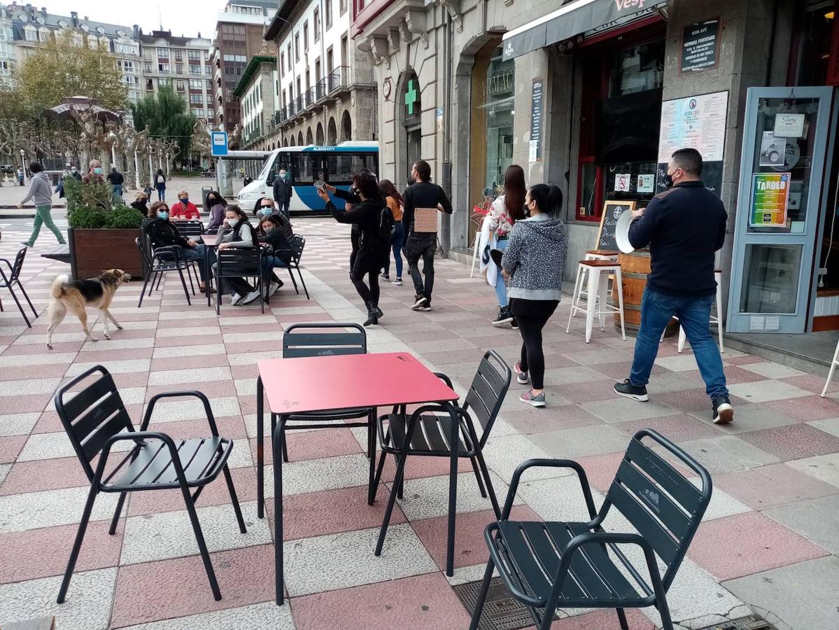 Comerciantes, hosteleros y otros empresarios, durante la movilización