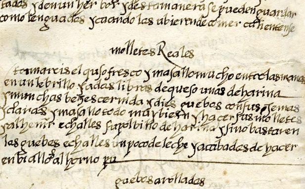 Receta para molletes reales de María Enríquez, 1539. 