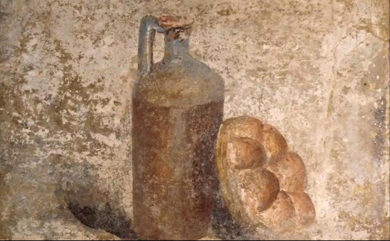 Fresco con botella y pan. Museo Arqueológico Nacional de Nápoles.