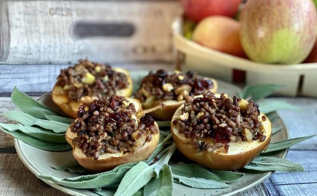 Manzanas rellenas de carne.