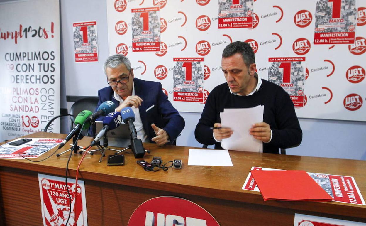 Carlos Sánchez y Mariano Carmona, secretarios generales de CCOO y UGT.