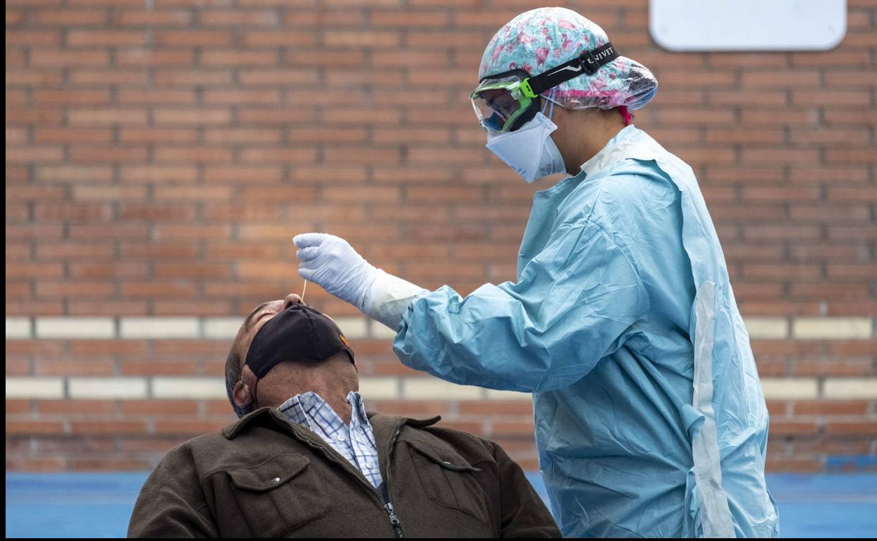 Una sanitaria realiza una prueba PCR. 