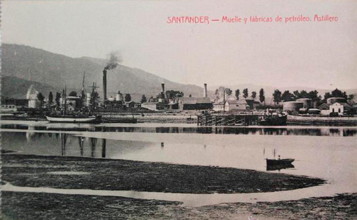 Fábricas de petróleo en Astillero. Primeros años siglo XX. Tarjeta postal.