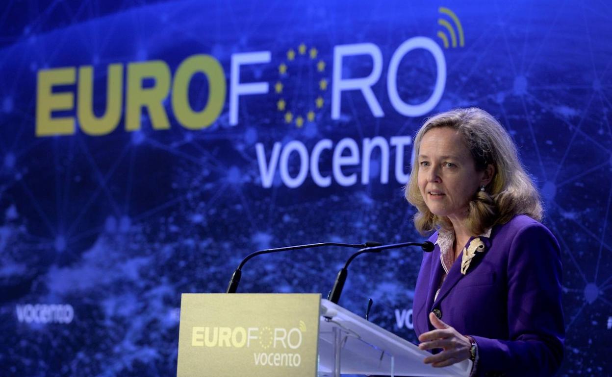 La vicepresidenta económica del Gobierno, Nadia Calviño, en el Euroforo Vocento. 