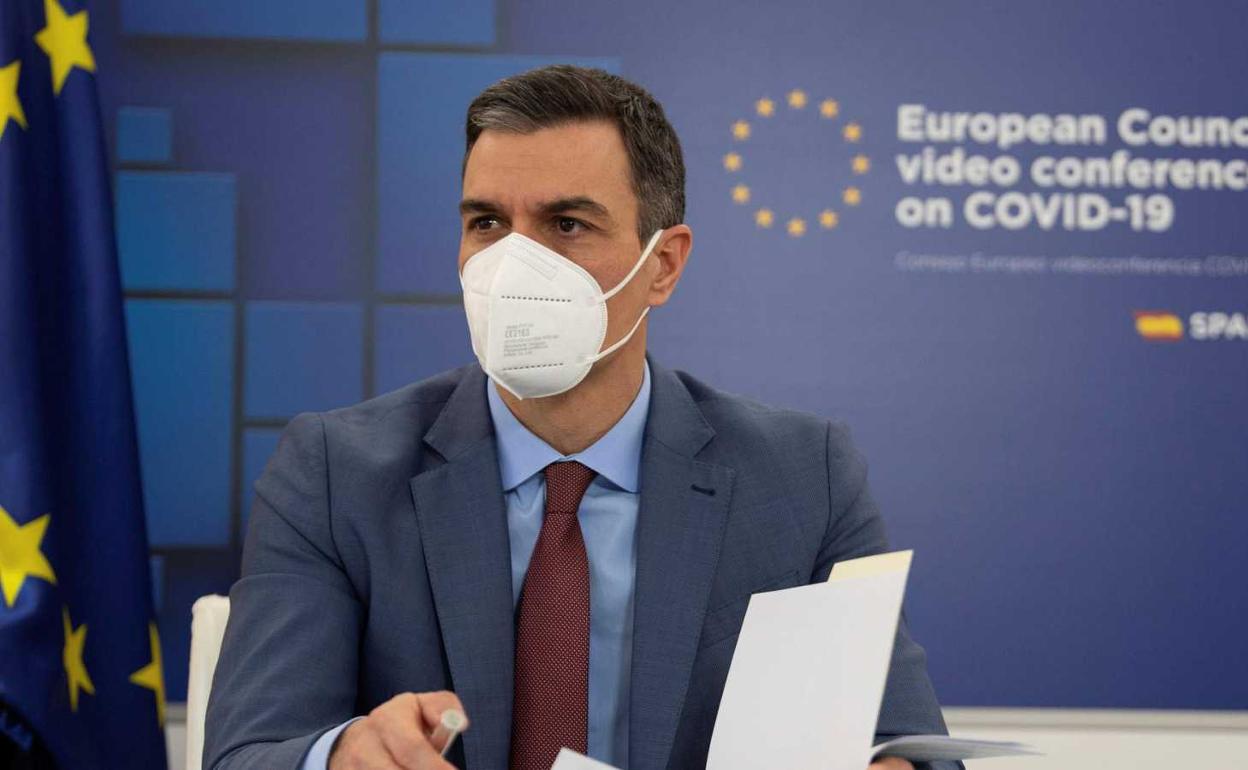 Pedro Sánchez, en la comisión europea de la covid. 