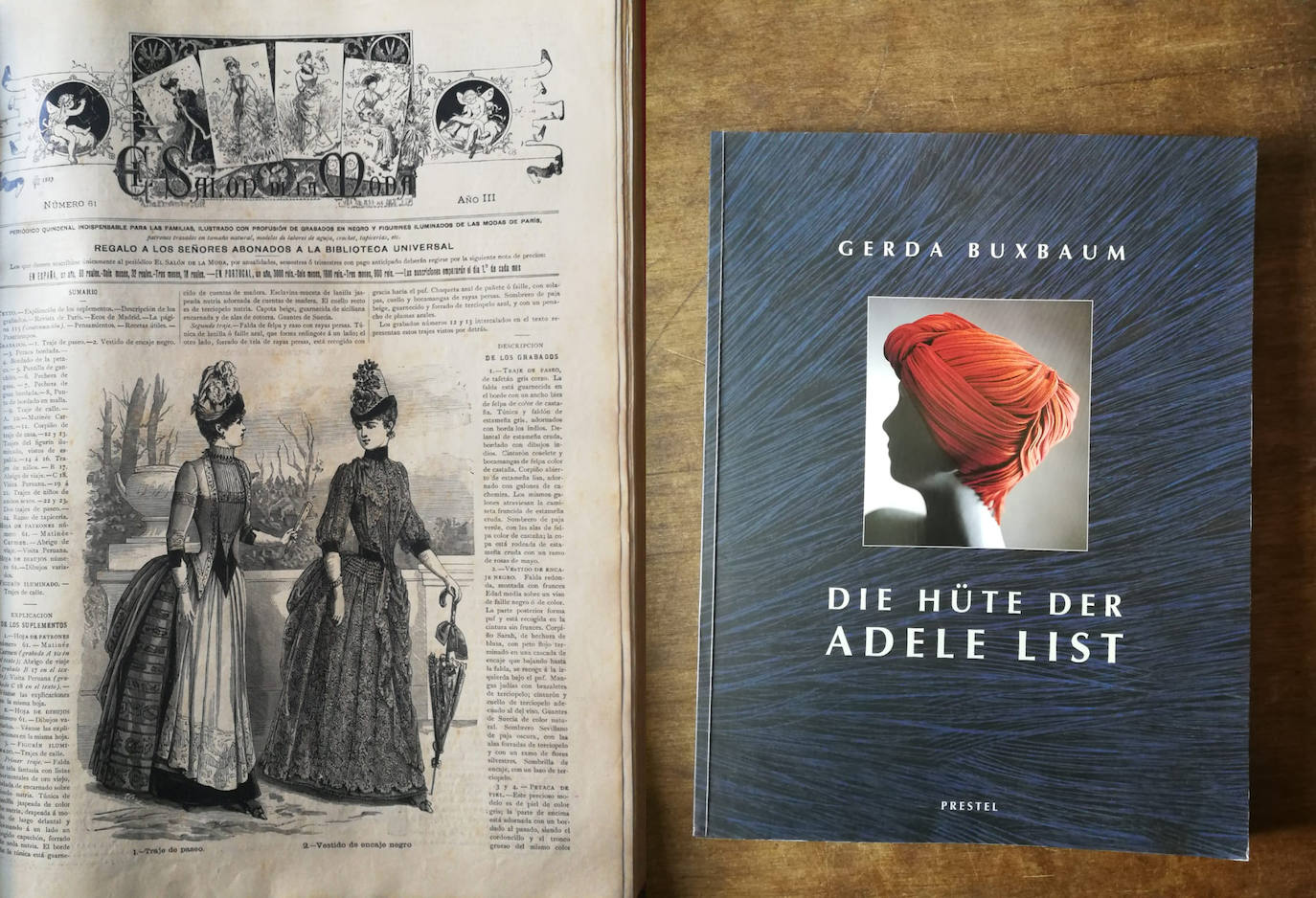 María José Pereda de Castro, de 'My Josefin'. 'El Salón de la Moda' y 'Die Hüte der Adele List', de Gerda Buxbaum. «Mi primera reseña era, en realidad, una revista quincenal de finales del XIX encuadernada en dos inmensos volúmenes que había en la biblioteca de mi padre. Me pasé toda mi infancia haciendo esos maravillosos vestidos a mis recortables. Y el último, porque me fascina todo de esta sombrerera, los materiales, el diseño tan conceptual, los colores, las formas... ¡Algunos son auténticas esculturas! Y, además, he tenido que hacer un ejercicio interior para separar los sentimientos negativos que me provoca la persona y así disfrutar libre del placer visual de sus creaciones, de la sombrerera. Sin duda, una reflexión interesante».