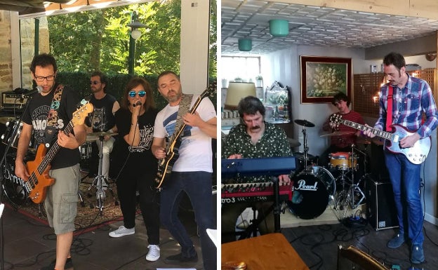 A lz izquierda , componentes del grupo A la Deriva y a la derecha los de la banda Dr. Farfisa.