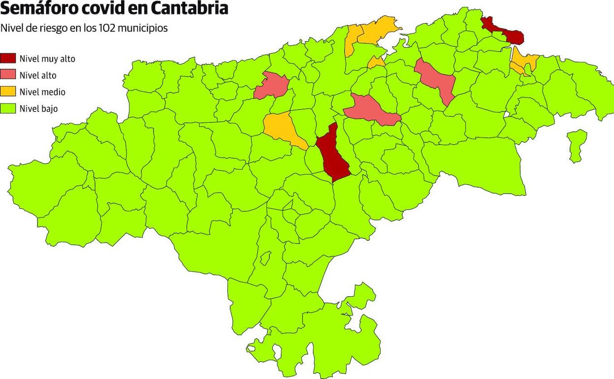 Mapa de Cantabria con los niveles de riesgo por municipios actualizado este martes 