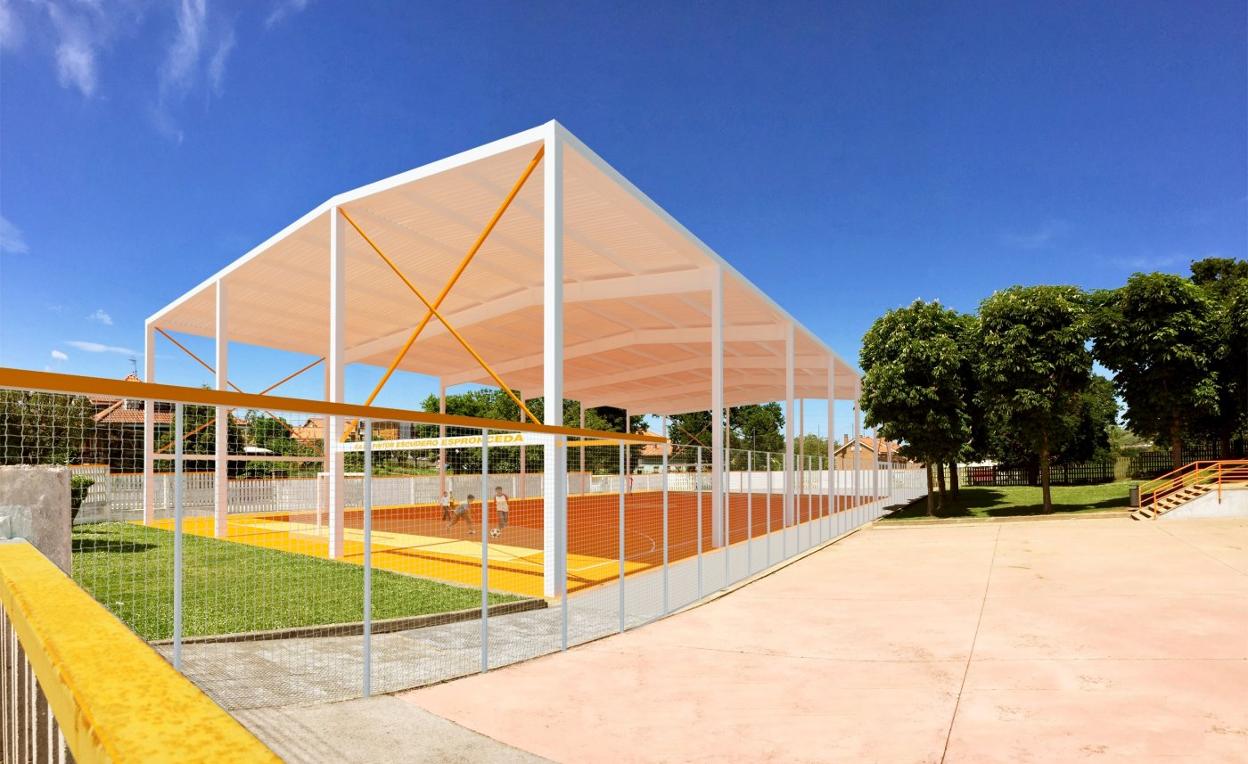 Recreación de la estructura de la cubierta sobre la pista polideportiva del colegio Pintor Escudero Espronceda de Tanos.