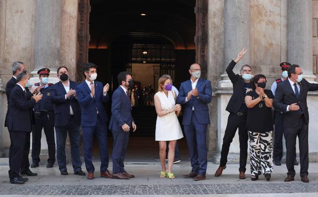 Los nueve indultados fueron homenajeados en el Palau de la Generalitat y en el Parlament.