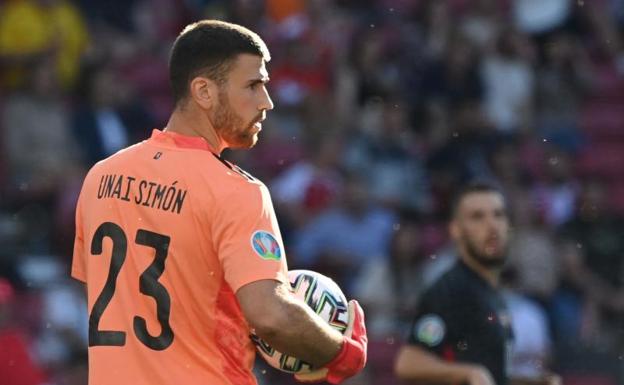 Unai Simón, durante el partido entre España y Croacia.