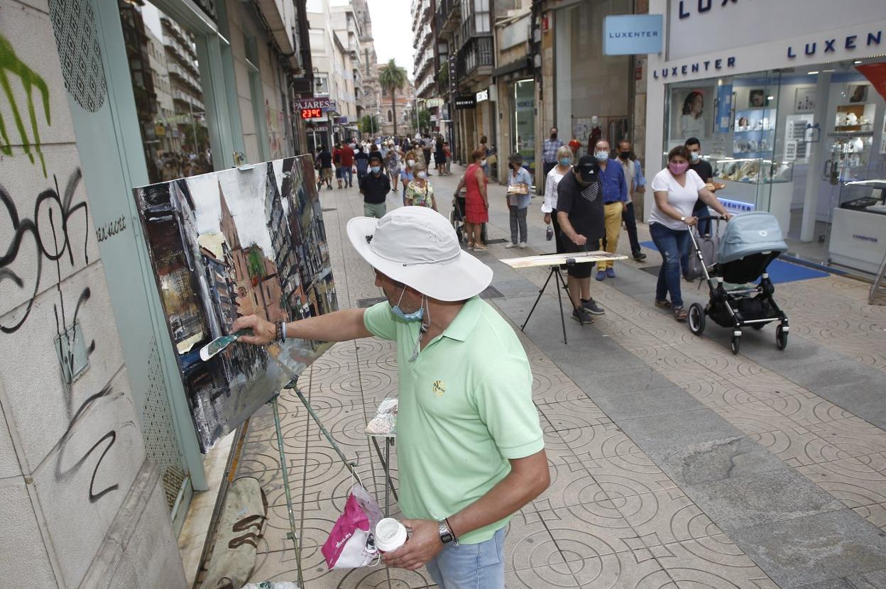 Uno de los participantes en el concurso de pintura recoge en su obra un rincón de la calle Consolación. 