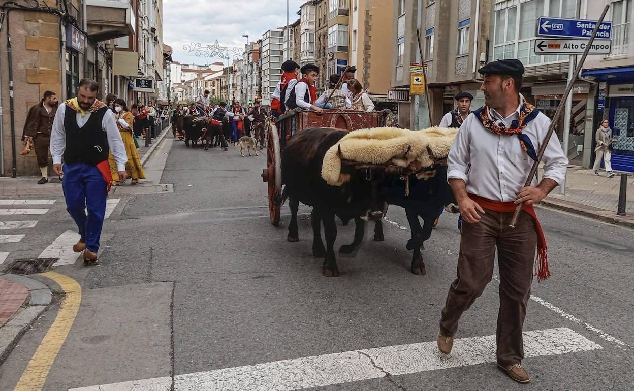 Grupos de personas con carros tirados por bueyes engalanados recorrieron las calles del centro