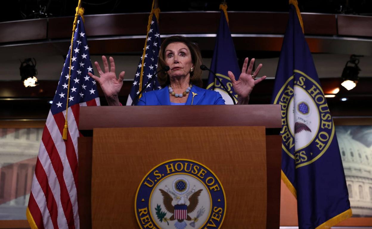 Nancy Pelosi, durante la comparecencia de este jueves.