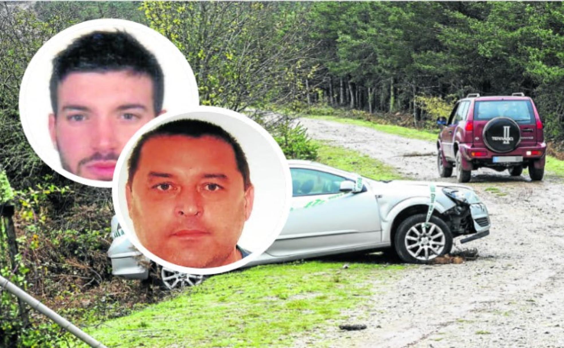 El coche de Roberto Lavid apareció en una zona boscosa en el municipio de Valderredible, donde comenzó su búsqueda en enero de 2019. En los redondeles, Alejandro Mencía (izquierda) y Roberto Arturo Lavid