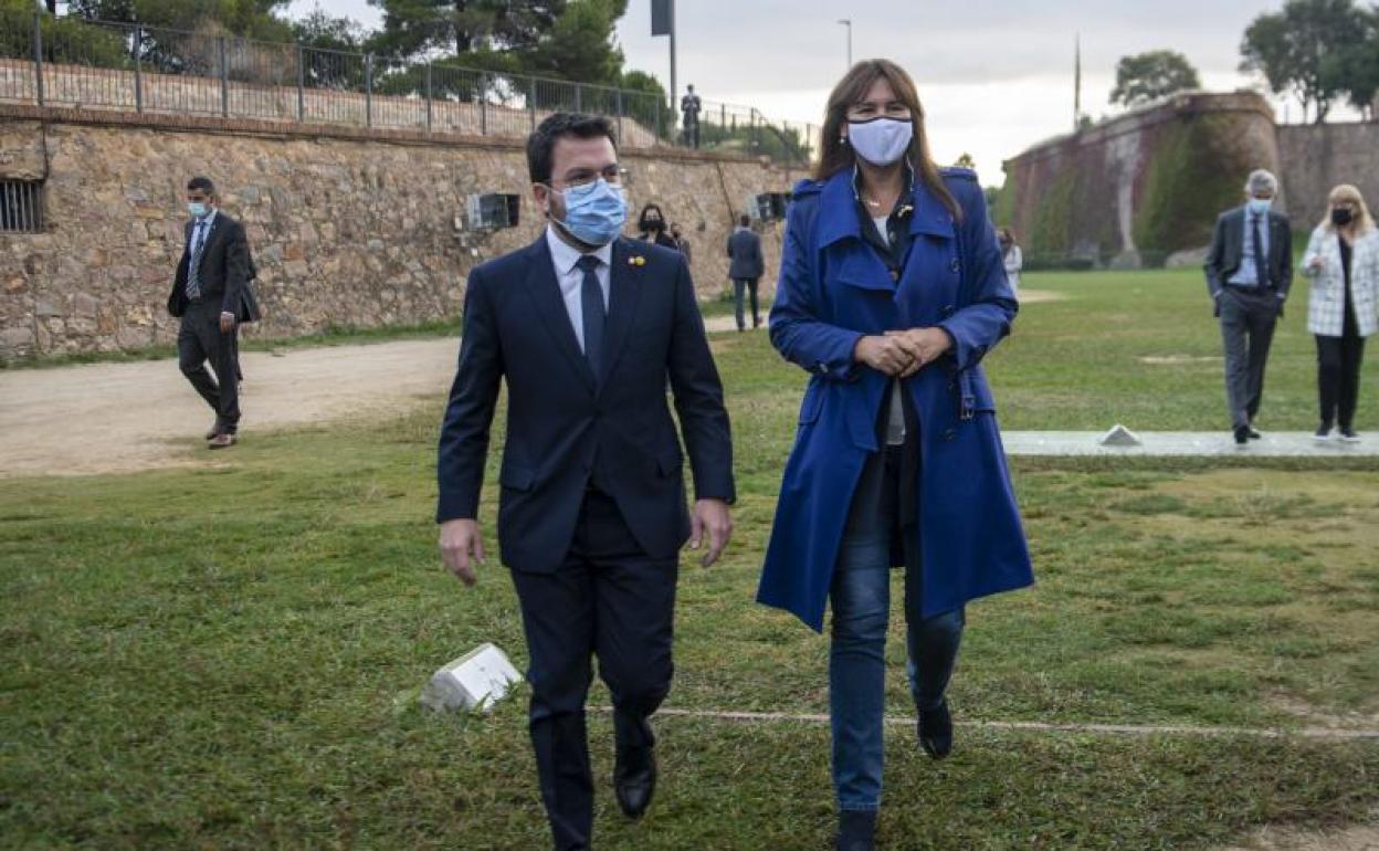 El presidente de la Generalitat, Pere Aragonès; y la presidenta del Parlament, Laura Borràs