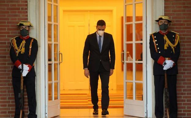 Pedro Sánchez, este martes en el Palacio de la Moncloa.