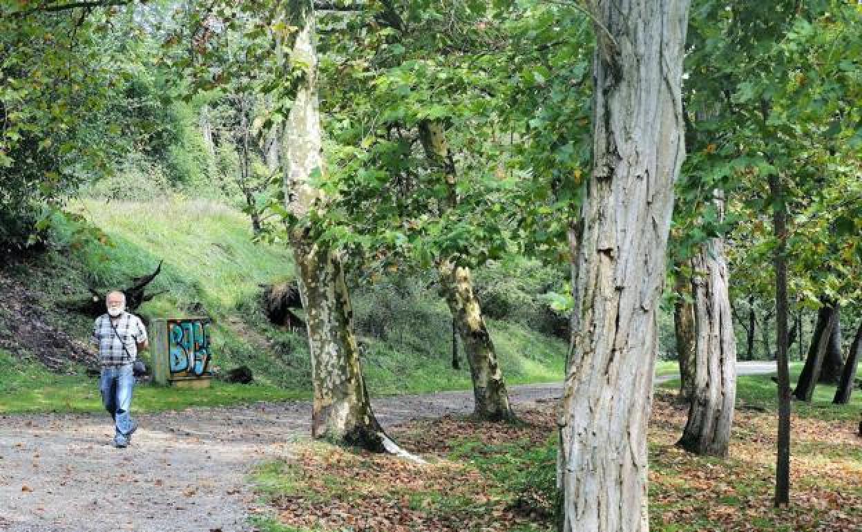 Un hombre pasea por el área naturalde la Viesca, una de las zonas verdes de la ciudad