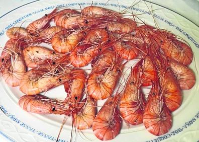 Imagen secundaria 1 - A la izquierda, un plato de camarones. A la derecha, ejemplar de casi kilo y medio cocido. 