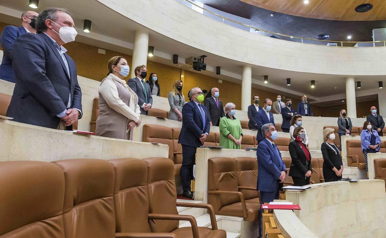 Los diputados guardan un minuto de silencio por las dos víctimas, madre e hija, del último crimen machista de Cantabria.