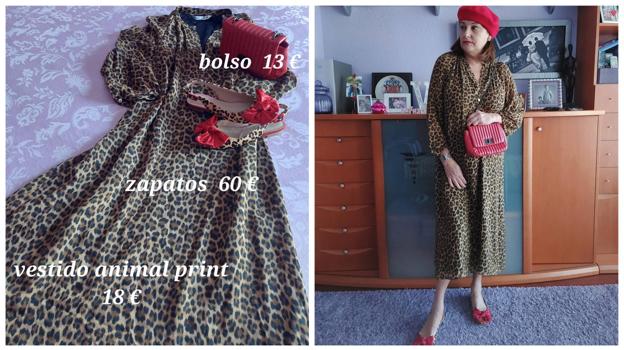 Vestido de 'animal print' rebajado en Zara, perfecto con mis bailarinas a juego destalonadas con detalle de lazada roja que adquirí en una tienda local y bolso a juego con la boina en rojo.