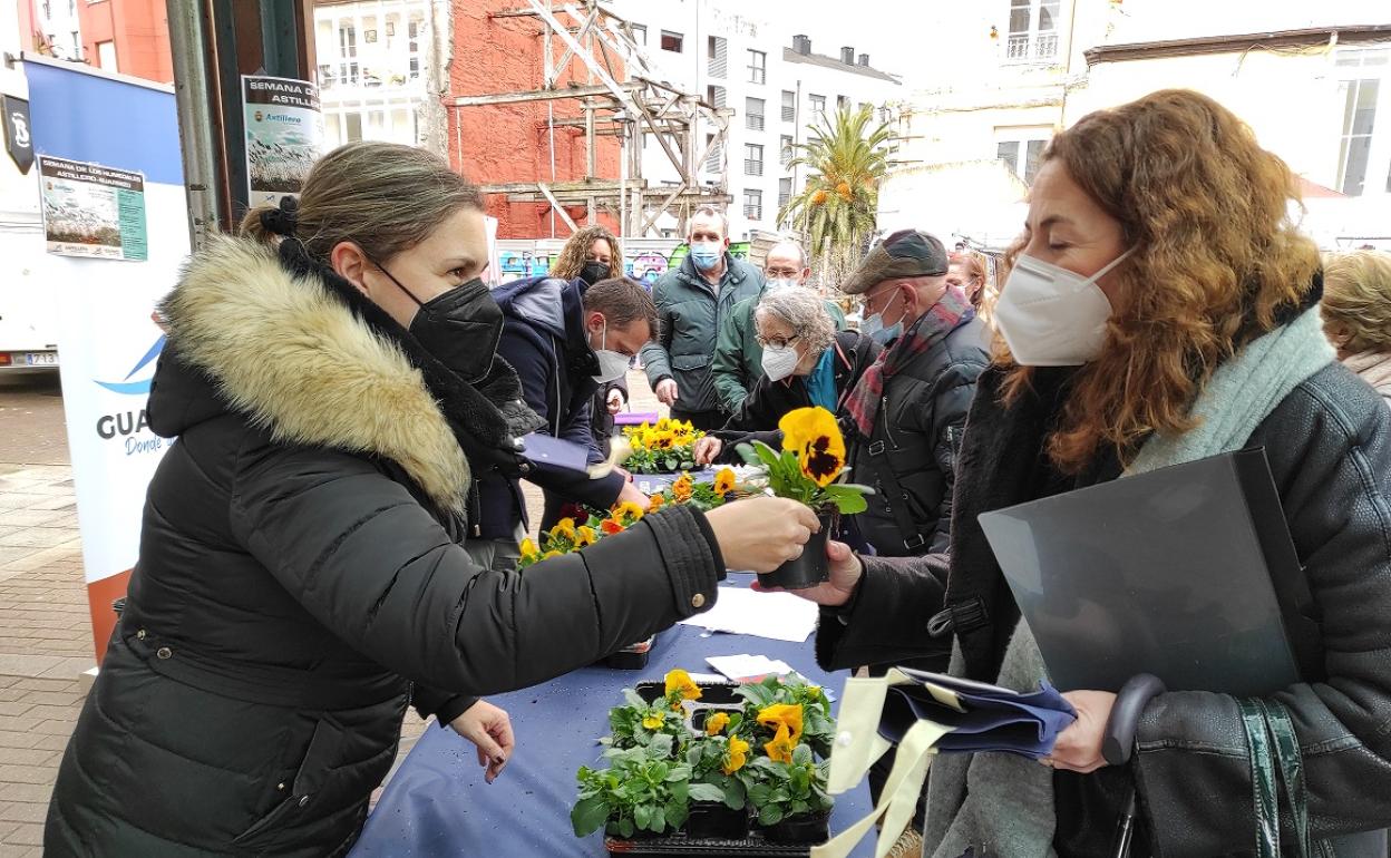 Los concejales de Cultura, Medio Ambiente y Hacienda, Cristina Laza, Alfonso Suárez y Vicente Palazuelos, respectivamente, hicieron entrega de las flores entre los vecinos, dentro del programa de actividades diseñado para celebrar la Semana de los Humedales. 