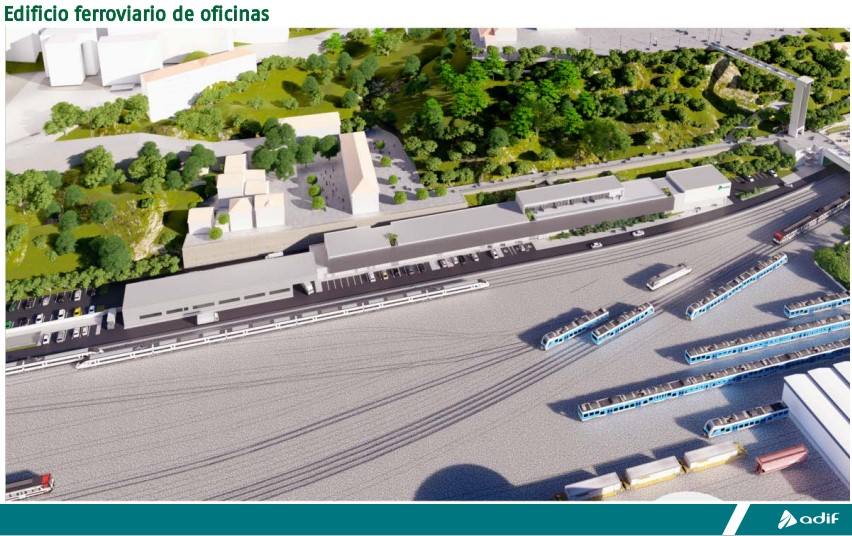 Las imágenes se corresponden a simulaciones de Adif para mostrar su idea de cómo quedaría la reordenación de las estaciones en Santander. Hay que tener en cuenta que la urbanización de la losa es competencia del Ayuntamiento por lo que las imágenes son una figuración de la empresa de transportes sin un proyecto aún definido