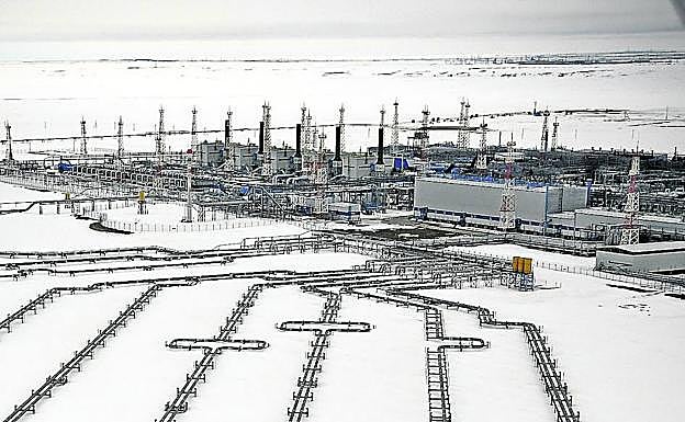 Instalaciones del gasoducto Nordstream 2 en el Ártico. El proyecto energético estrella de Rusia está suspendido.